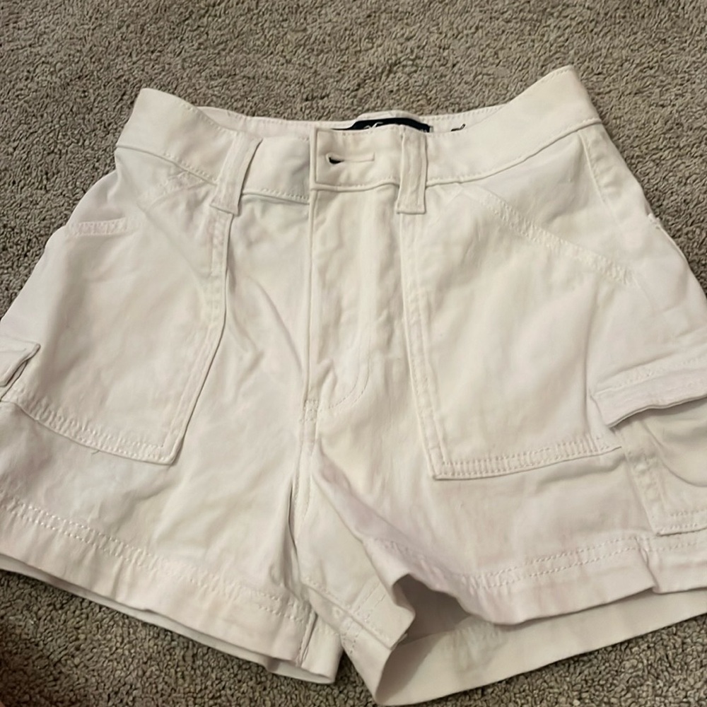 Hollister white cargo jean shorts